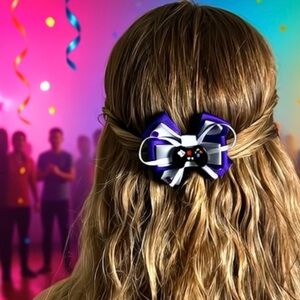 Purple and White Bow Hair Clip with Game Controller Design